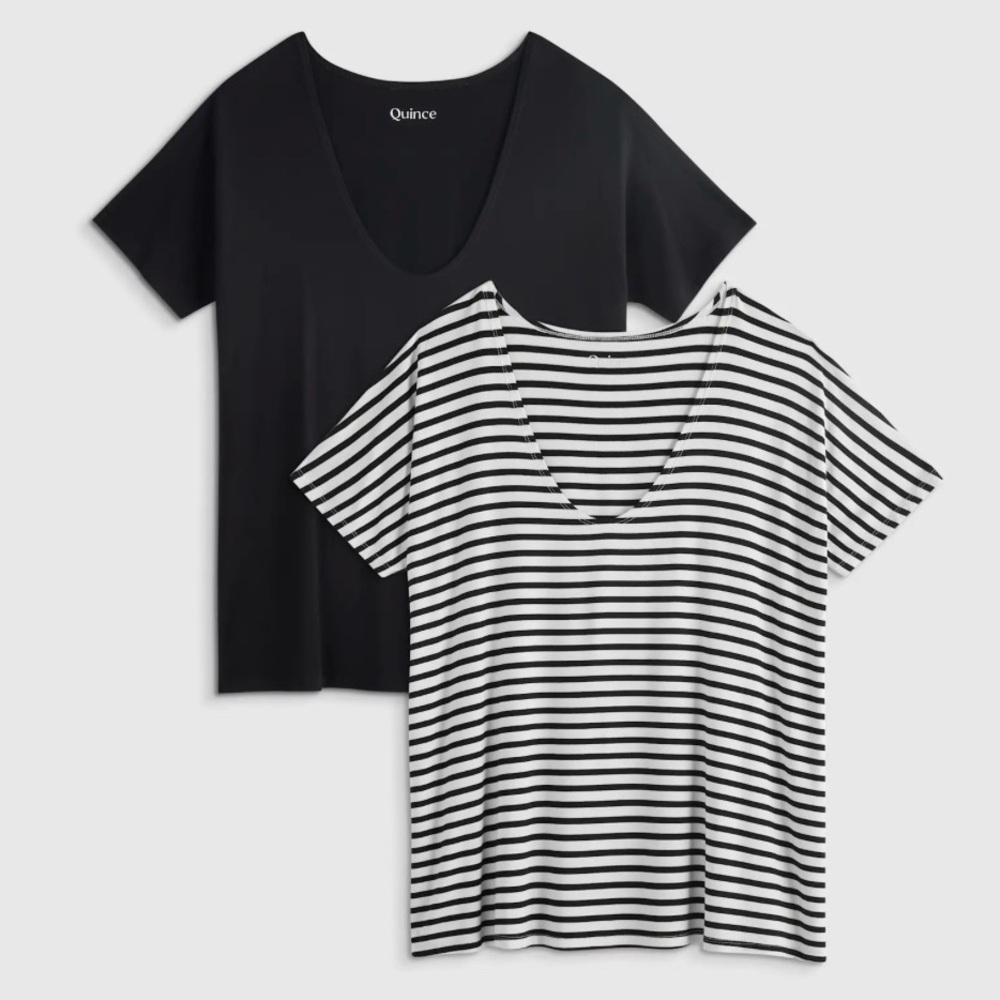 Bundle Quince Maternity/Nursing Soft Modal Blend T-Shirts, Striped/Black, Sz S/M